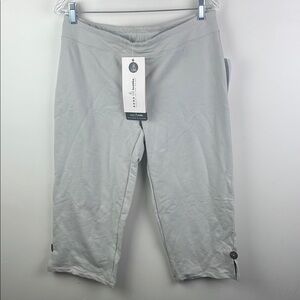 Neon Buddha Zen Button Capri Yoga Pants Relaxed Fit Stone